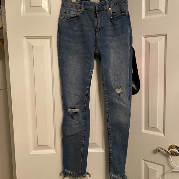 Free People Great Heights Frayed Skinny Blue Jeans - Picture 6 of 6